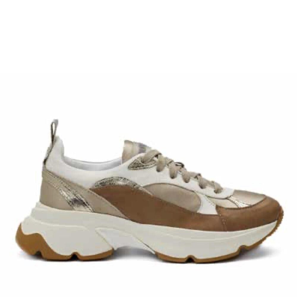 NEW ANDIA FORA women's chunky wood satin sneaker in brown